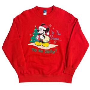 VTG Disney Mickey Mouse Christmas Sweatshirt Tis the Season Red Unisex Small